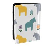 Wykjtwo Patrón De Flores Y Caballo De Dibujos Animados, Funda para Pasaporte Cartera de Viaje de Cuero PU Funda para Pasaporte Fundas para Pasaporte 6,5 Pulgadas
