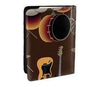 Wykjtwo Patrón de Rock de Tambores Retro, Funda para Pasaporte Cartera de Viaje de Cuero PU Funda para Pasaporte Fundas para Pasaporte 6,5 Pulgadas