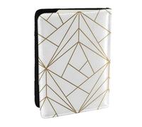 Wykjtwo Patrón geométrico Dorado con Brillo Blanco, Funda para Pasaporte Cartera de Viaje de Cuero PU Funda para Pasaporte Fundas para Pasaporte 6,5 Pulgadas