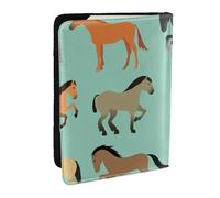 Wykjtwo Patrón Sin Fisuras con Caballos En Estilo Plano, Funda para Pasaporte Cartera de Viaje de Cuero PU Funda para Pasaporte Fundas para Pasaporte 6,5 Pulgadas