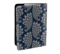 Wykjtwo Pavo Real Art Déco Dorado Azul, Funda para Pasaporte Cartera de Viaje de Cuero PU Funda para Pasaporte Fundas para Pasaporte 6,5 Pulgadas