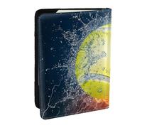 Wykjtwo Pelota de Tenis en Fuego y Agua, Funda para Pasaporte Cartera de Viaje de Cuero PU Funda para Pasaporte Fundas para Pasaporte 6,5 Pulgadas