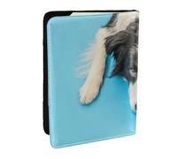 Wykjtwo Perro Cachorro Gracioso Border Collie sobre Fondo Azul, Funda para Pasaporte Cartera de Viaje de Cuero PU Funda para Pasaporte Fundas para Pasaporte 6,5 Pulgadas