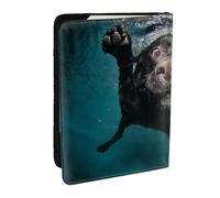 Wykjtwo Perro Labrador Retriever Negro Nadando, Funda para Pasaporte Cartera de Viaje de Cuero PU Funda para Pasaporte Fundas para Pasaporte 6,5 Pulgadas