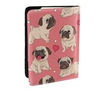 Wykjtwo Perro Pug Corazón de San Valentín, Funda para Pasaporte Cartera de Viaje de Cuero PU Funda para Pasaporte Fundas para Pasaporte 6,5 Pulgadas