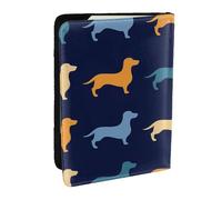 Wykjtwo Perro Salchicha Azul Naranja, Funda para Pasaporte Cartera de Viaje de Cuero PU Funda para Pasaporte Fundas para Pasaporte 6,5 Pulgadas