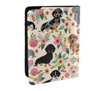 Wykjtwo Perro Salchicha Floral Flores Vintage, Funda para Pasaporte Cartera de Viaje de Cuero PU Funda para Pasaporte Fundas para Pasaporte 6,5 Pulgadas