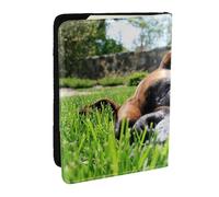 Wykjtwo Perros Boxer Hierba Verde Mascotas Perros De Césped, Funda para Pasaporte Cartera de Viaje de Cuero PU Funda para Pasaporte Fundas para Pasaporte 6,5 Pulgadas