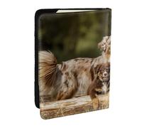 Wykjtwo Perros Pastor Australiano Perros Aussie Brown, Funda para Pasaporte Cartera de Viaje de Cuero PU Funda para Pasaporte Fundas para Pasaporte 6,5 Pulgadas