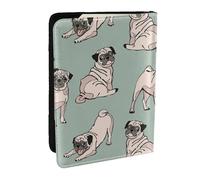 Wykjtwo Perros Pug Sentados, Funda para Pasaporte Cartera de Viaje de Cuero PU Funda para Pasaporte Fundas para Pasaporte 6,5 Pulgadas