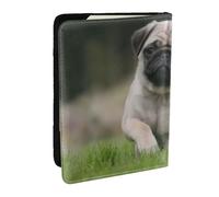 Wykjtwo Pug Bokeh Cachorro Perros Césped Mascotas Pug, Funda para Pasaporte Cartera de Viaje de Cuero PU Funda para Pasaporte Fundas para Pasaporte 6,5 Pulgadas