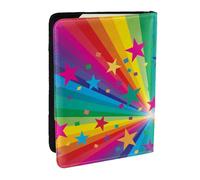 Wykjtwo Rayos de Confeti de Arco Iris y Estrellas, Funda para Pasaporte Cartera de Viaje de Cuero PU Funda para Pasaporte Fundas para Pasaporte 6,5 Pulgadas