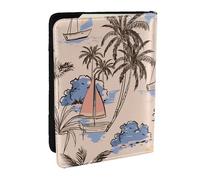 Wykjtwo Retro Hermosos Barcos Palmeras, Funda para Pasaporte Cartera de Viaje de Cuero PU Funda para Pasaporte Fundas para Pasaporte 6,5 Pulgadas