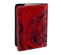 Wykjtwo Rosa roja con Gotas de Agua Macro de luz Natural, Funda para Pasaporte Cartera de Viaje de Cuero PU Funda para Pasaporte Fundas para Pasaporte 6,5 Pulgadas