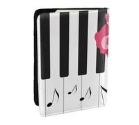 Wykjtwo Rosa roja en Notas Musicales de Piano, Funda para Pasaporte Cartera de Viaje de Cuero PU Funda para Pasaporte Fundas para Pasaporte 6,5 Pulgadas