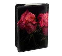 Wykjtwo Rosa roja y Hojas Negras, Funda para Pasaporte Cartera de Viaje de Cuero PU Funda para Pasaporte Fundas para Pasaporte 6,5 Pulgadas