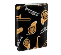 Wykjtwo Saxofón Trombón Música Negro, Funda para Pasaporte Cartera de Viaje de Cuero PU Funda para Pasaporte Fundas para Pasaporte 6,5 Pulgadas
