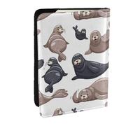 Wykjtwo Sellos Ilustración León Marino, Funda para Pasaporte Cartera de Viaje de Cuero PU Funda para Pasaporte Fundas para Pasaporte 6,5 Pulgadas
