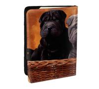 Wykjtwo Shar Pei Cachorro Negro Perros Pequeños Cachorro Gris Mascotas, Funda para Pasaporte Cartera de Viaje de Cuero PU Funda para Pasaporte Fundas para Pasaporte 6,5 Pulgadas