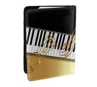 Wykjtwo Tecla de Piano Elegante con Notas Doradas en Negro, Funda para Pasaporte Cartera de Viaje de Cuero PU Funda para Pasaporte Fundas para Pasaporte 6,5 Pulgadas