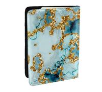 Wykjtwo Textura de mármol Verde Azulado Dorado Brillante, Funda para Pasaporte Cartera de Viaje de Cuero PU Funda para Pasaporte Fundas para Pasaporte 6,5 Pulgadas