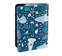 Wykjtwo Tiburón Sonriente Animales Marinos Peces Estrella De Mar Azul, Funda para Pasaporte Cartera de Viaje de Cuero PU Funda para Pasaporte Fundas para Pasaporte 6,5 Pulgadas