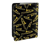 Wykjtwo Trombón Negro y Amarillo, Funda para Pasaporte Cartera de Viaje de Cuero PU Funda para Pasaporte Fundas para Pasaporte 6,5 Pulgadas
