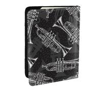 Wykjtwo Trompetas de boceto en Blanco y Negro, Funda para Pasaporte Cartera de Viaje de Cuero PU Funda para Pasaporte Fundas para Pasaporte 6,5 Pulgadas