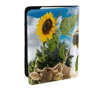 Wykjtwo Vaca con Girasol, Funda para Pasaporte Cartera de Viaje de Cuero PU Funda para Pasaporte Fundas para Pasaporte 6,5 Pulgadas