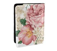 Wykjtwo Vintage Floral Blanco, Funda para Pasaporte Cartera de Viaje de Cuero PU Funda para Pasaporte Fundas para Pasaporte 6,5 Pulgadas