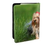 Wykjtwo Yorkshire Terrier Césped Lindos Perros Ummer Lazo Rojo, Funda para Pasaporte Cartera de Viaje de Cuero PU Funda para Pasaporte Fundas para Pasaporte 6,5 Pulgadas