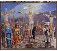 WYKUJMYTO Impresiones de Lienzo Cuadro en Lienzo el ladrón malo Dos ladrones crucificados con Jesucristo de Ilya Efimovich Repin para la Decoración del Hogar de la Oficina 60x90cm
