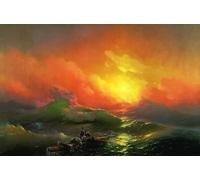 WYKUJMYTO Paisaje Lienzo Decorativo Lienzo Imagen Carteles Impresión La novena ola de Ivan Constantinovich Ayvazovsky para Decoración de Paredes 60x90cm
