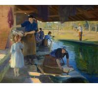 WYKUJMYTO Paisaje Lienzo Decorativo Lienzo Imagen Carteles Impresión Lavanderas junto a un río Charles Sims para Decoración de Paredes 60x90cm