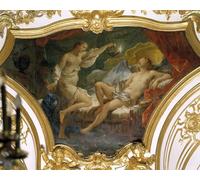 WYKUJMYTO Paisaje Lienzo Decorativo Lienzo Imagen Carteles Impresión Psique levantando su lámpara para contemplar el techo de su esposa Eros de Charles Natoire para Decoración de Paredes 60x90cm