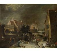 WYKUJMYTO Paisaje Lienzo Decorativo Lienzo Imagen Carteles Impresión Saqueo de un pueblo de David Teniers el para Decoración de Paredes 60x90cm