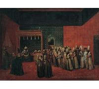 WYKUJMYTO Paisaje Lienzo Decorativo Lienzo Imagen Carteles Impresión Sultan Ahmet III recibiendo a un embajador europeo por Jean Baptiste Vanmour para Decoración de Paredes 60x90cm