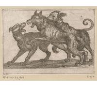 WYKUJMYTO Pinturas Famosas Póster en Lienzo Impresión de Arte Lienzo Dos perros peleándose con un lobo de Antonio Tempesta para la Decoración de la Sala de Estar 60x90cm
