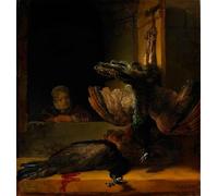 WYKUJMYTO Pinturas Famosas Póster en Lienzo Impresión de Arte Lienzo Naturaleza muerta con dos pavos reales y una niña de Rembrandt Van Rijn para la Decoración de la Sala de Estar 60x90cm