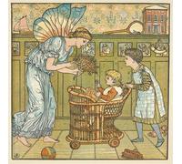 WYKUJMYTO Pinturas Famosas Póster en Lienzo Impresión de Arte Lienzo una canción infantil un hada regalando flores a un niño por Walter Crane para la Decoración de la Sala de Estar 60x90cm