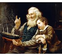 WYKUJMYTO Pinturas Famosas Póster en Lienzo Impresión de Arte Lienzo Una historia del mar de John George Brown para la Decoración de la Sala de Estar 60x90cm
