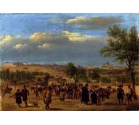 WYKUJMYTO Pinturas Famosas Póster en Lienzo Impresión de Arte Lienzo Vista De Madrid Del Puente De Segovia por Guiseppe Canella para la Decoración de la Sala de Estar 60x90cm