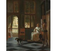 WYKUJMYTO Retratos Sobre Lienzo Lienzo Noderno Pintura Hombre entregando una carta a una mujer en el vestíbulo de una casa de Pieter De Hooch para la Decoración del Hogar del Dormitorio 60x90cm