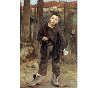 WYKUJMYTO Retratos Sobre Lienzo Pas Meche Little Boy trabajando con los caballos de remolque tirando de las barcazas de Jules Bastien Lepage para la Decoración del Hogar del Dormitorio 60x90cm