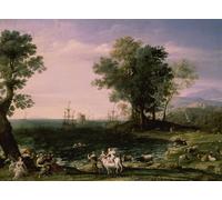 WYKUJMYTO Vintage Lienzo Pintura Impresiones de Lienzo Cuadro en Lienzo El rapto de Europa de Claude Lorrain para la Decoración del Hogar de la Oficina 60x90cm