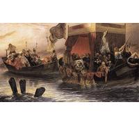 WYKUJMYTO Vintage Lienzo Pintura Impresiones de Lienzo Cuadro en Lienzo la barcaza estatal del cardenal Richelieu en el Ródano Paul Delaroche para la Decoración del Hogar de la Oficina 60x90cm