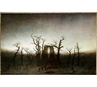 WYKUJMYTO Vintage Lienzo Pintura Vintage Pinturas Póster Arte Pared Abadía en Eichwald por Caspar David Friedrich para Decoraciones del Hogar 60x90cm