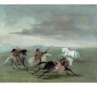 WYKUJMYTO Vintage Lienzo Pintura Vintage Pinturas Póster Arte Pared Hazañas comanches de equitación marcial de George Catlin para Decoraciones del Hogar 60x90cm