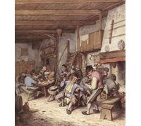 WYKUJMYTO Vintage Lienzo Pintura Vintage Pinturas Póster Arte Pared Interior de la taberna por Adriaen Van Ostade para Decoraciones del Hogar 60x90cm