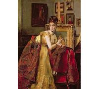 WYKUJMYTO Vintage Lienzo Pintura Vintage Pinturas Póster Arte Pared Mujer con mantón indio en un estudio de Alfred Emile Stevens para Decoraciones del Hogar 60x90cm
